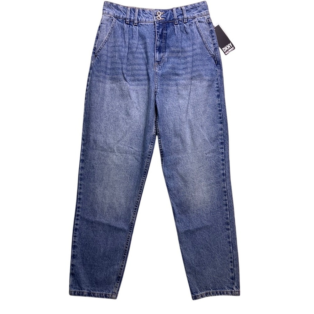 DKNY Jeans Pants Women 27/4 Blue Pleated High Rise Tapered Mom Denim
